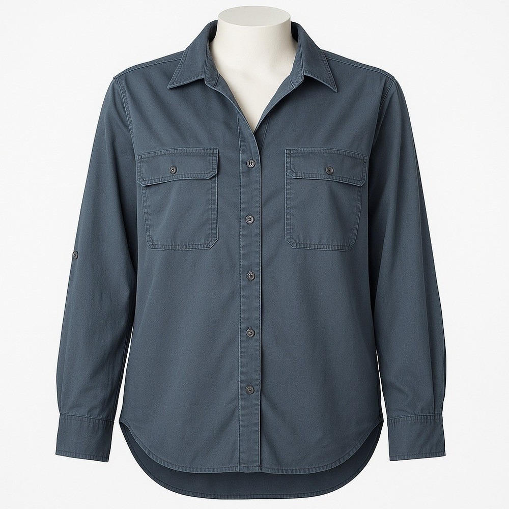 Quince Womens Tencel Button Shirt Navy Blue Size L Long Sleeve Casual Western